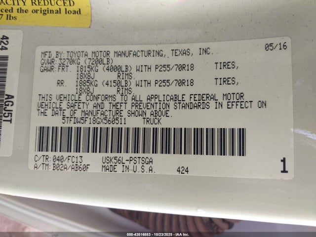 2016 TOYOTA TUNDRA 5TFDW5F18GX560511 Photo 8