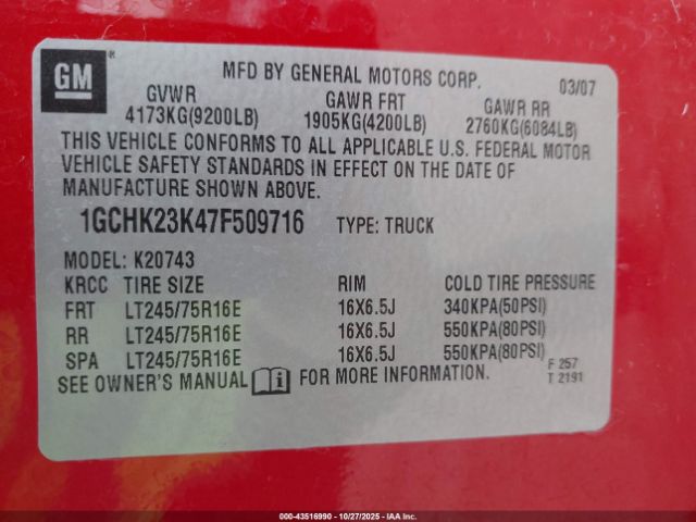 2007 CHEVROLET SILVERADO 2500HD 1GCHK23K47F509716 Photo 8