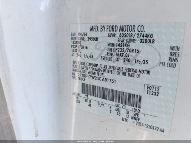 2004 FORD F-150 HERITAGE 2FTRF17W24CA81751 Photo 8