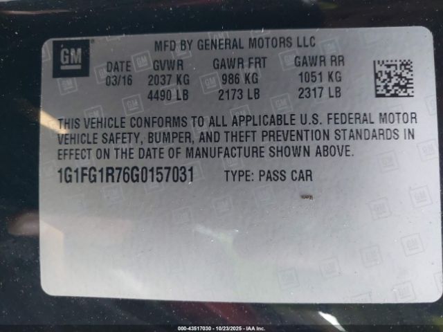 2016 CHEVROLET CAMARO 1G1FG1R76G0157031 Photo 8