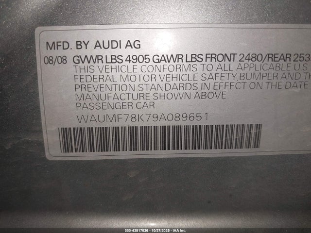 2009 AUDI A4 WAUMF78K79A089651 Photo 8