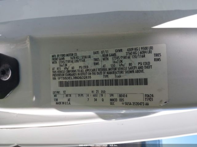 2011 FORD E-350 SUPER DUTY 1FTSS3EL3BDB32835 Photo 8