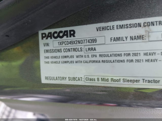Продажа на аукционе авто 2022 Peterbilt 567, vin: 1XPCD49X2ND774399, номер лота: 43517070