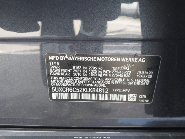 Aukcja sprzedaży 2019 Bmw X5 Xdrive40i, vin: 5UXCR6C52KLK84812, numer aukcji: 43517229