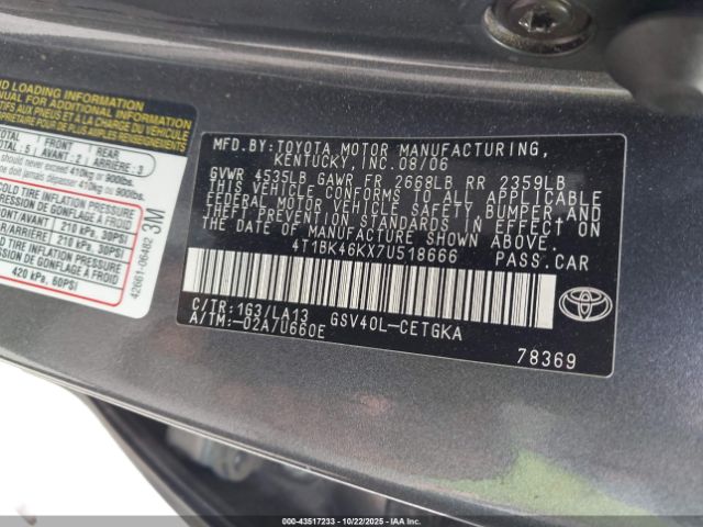 2007 TOYOTA CAMRY 4T1BK46KX7U518666 Photo 8