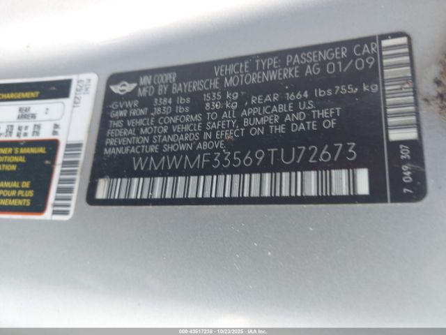 2009 MINI COOPER WMWMF33569TU72673 Photo 8