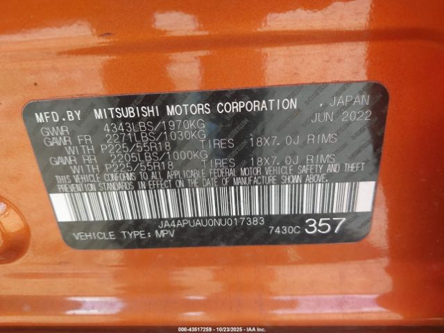2022 MITSUBISHI OUTLANDER SPORT JA4APUAU0NU017383 Photo 8