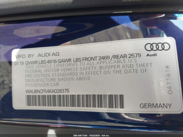 2019 AUDI A5 WAUBNCF54KA028375 Photo 8