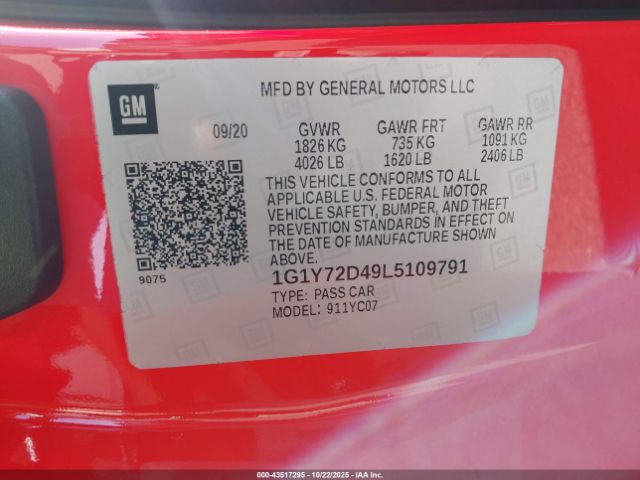 2020 CHEVROLET CORVETTE STINGRAY 1G1Y72D49L5109791 Photo 8