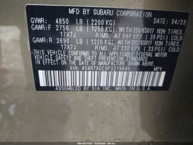 2023 SUBARU OUTBACK 4S4BTADC0P3219040 Photo 8