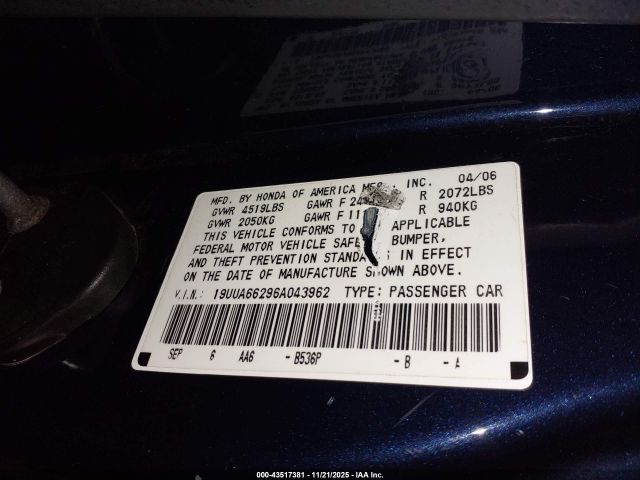 2006 ACURA TL 19UUA66296A043962 Photo 8