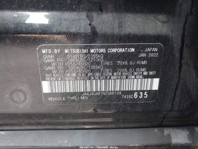 2022 MITSUBISHI OUTLANDER JA4J4UA87NZ066109 Photo 8