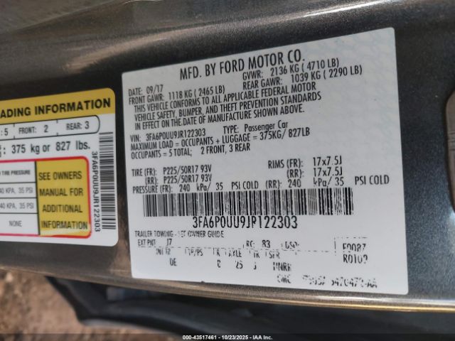 2018 FORD FUSION HYBRID 3FA6P0UU9JR122303 Photo 8