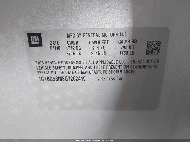 1G1BC5SM8G7262419 Chevrolet Cruze Ls Auto