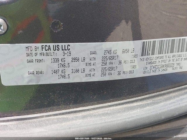 Продажа на аукционе авто 2019 Dodge Grand Caravan Sxt, vin: 2C4RDGCG0KR662229, номер лота: 43517830