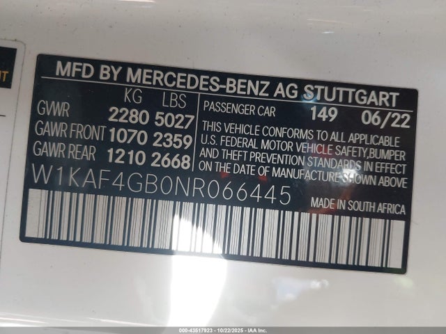 W1KAF4GB0NR066445 Mercedes-Benz C 300 Sedan