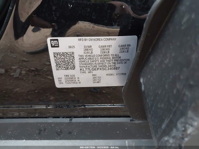 KL77LGEPXSC340887 Chevrolet Trax Fwd 1rs