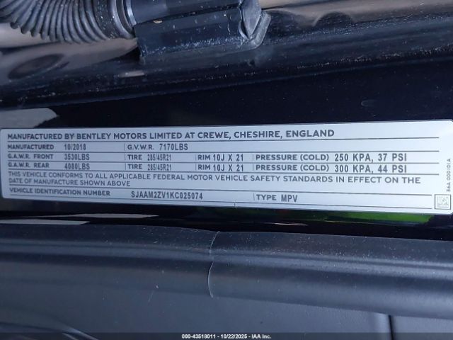 2019 BENTLEY BENTAYGA SJAAM2ZV1KC025074 Photo 8