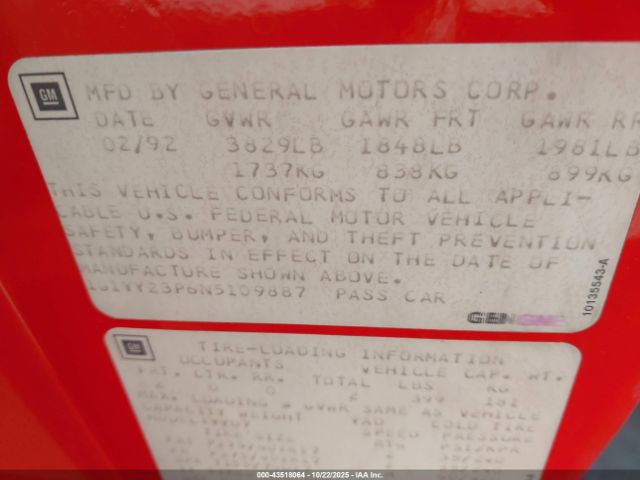 1992 CHEVROLET CORVETTE 1G1YY23P6N5109887 Photo 8