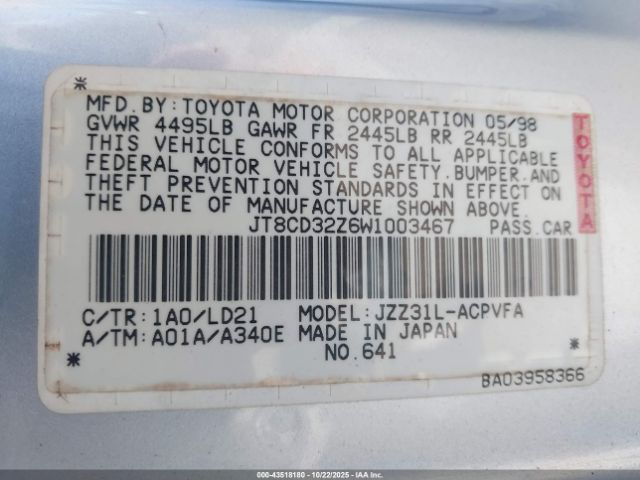 1998 LEXUS SC 300 JT8CD32Z6W1003467 Photo 8