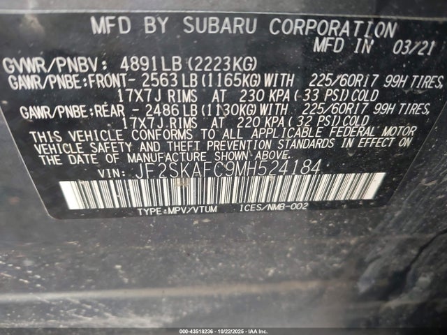 2021 SUBARU FORESTER JF2SKAFC9MH524184 Photo 8
