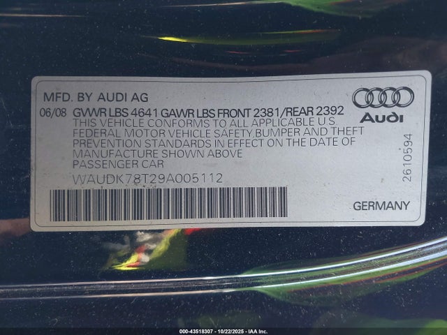 2009 AUDI A5 WAUDK78T29A005112 Photo 8