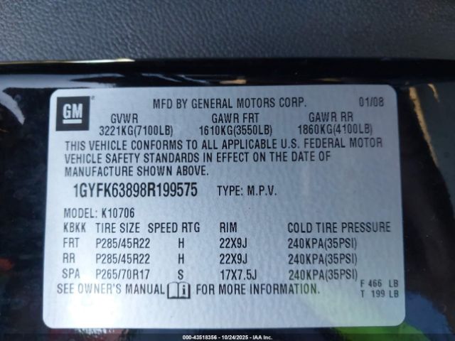 2008 CADILLAC ESCALADE 1GYFK63898R199575 Photo 8