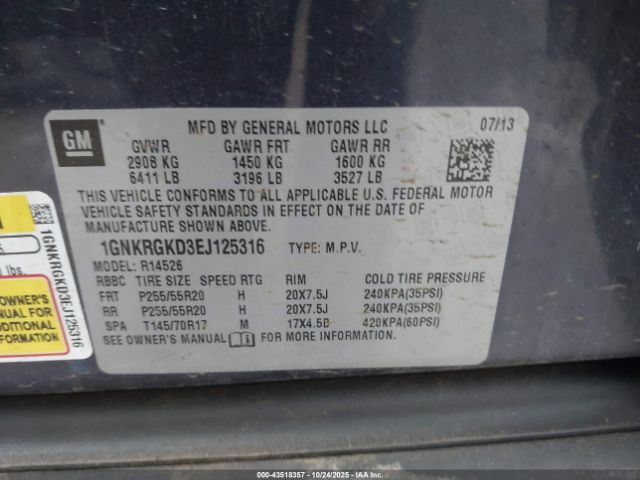 2014 CHEVROLET TRAVERSE 1GNKRGKD3EJ125316 Photo 8