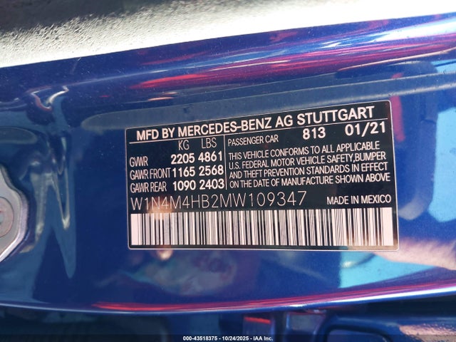 2021 Mercedes-benz Glb 250 4matic მანქანა იყიდება აუქციონზე, vin: W1N4M4HB2MW109347, აუქციონის ნომერი: 43518375