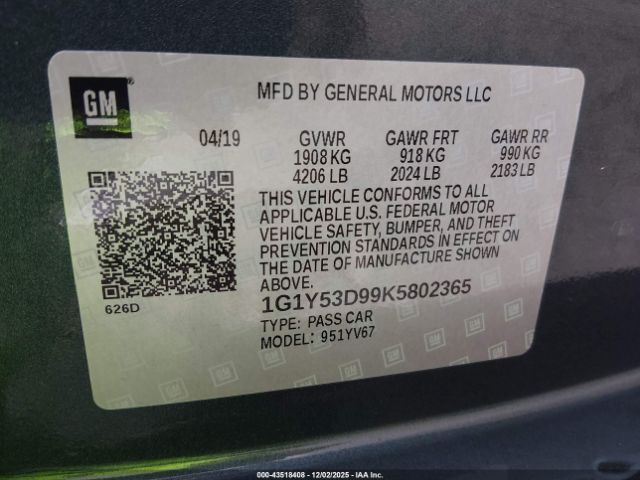 2019 CHEVROLET CORVETTE 1G1Y53D99K5802365 Photo 8