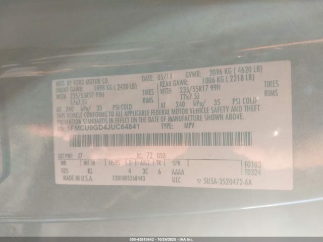 2018 FORD ESCAPE 1FMCU0GD4JUC64841 Photo 8