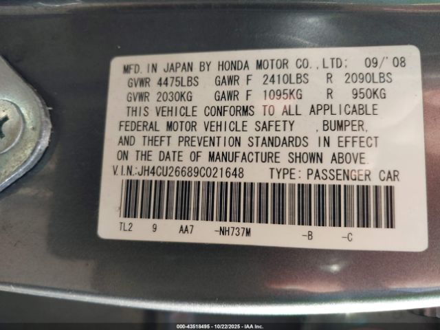 2009 ACURA TSX JH4CU26689C021648 Photo 8