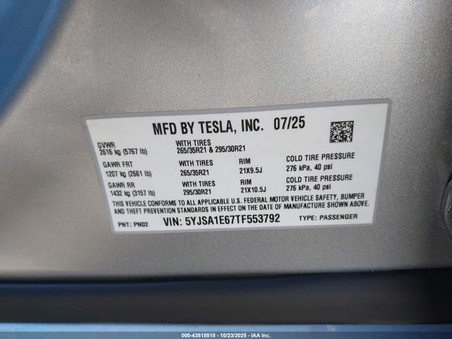 2026 TESLA MODEL S 5YJSA1E67TF553792 Photo 8