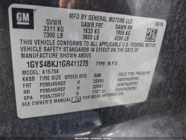 2016 CADILLAC ESCALADE 1GYS4BKJ1GR411275 Photo 8