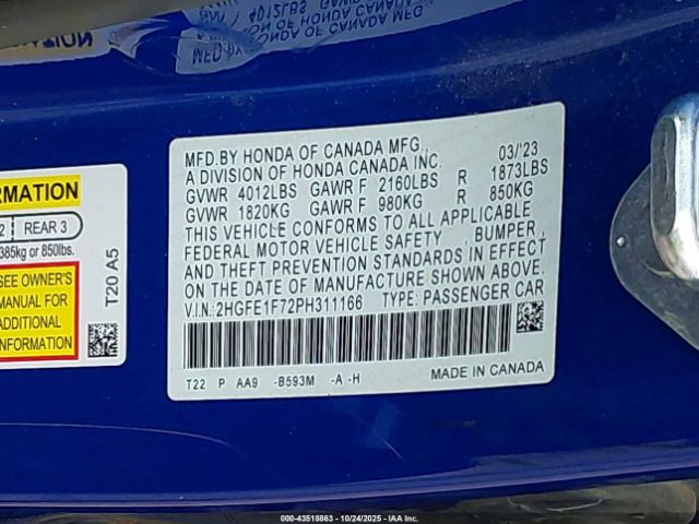 2023 HONDA CIVIC 2HGFE1F72PH311166 Photo 8