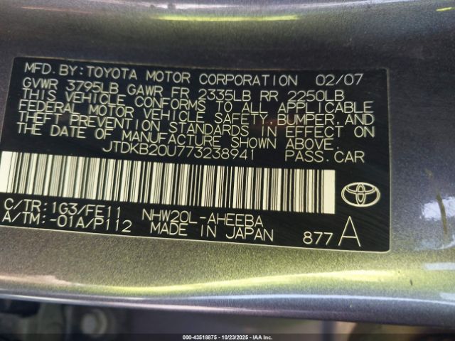 2007 TOYOTA PRIUS JTDKB20U773238941 Photo 8