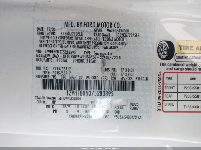 2007 FORD MUSTANG 1ZVHT80N375283895 Photo 8