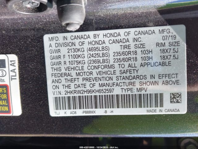 2019 HONDA CR-V 2HKRW2H96KH652597 Photo 8