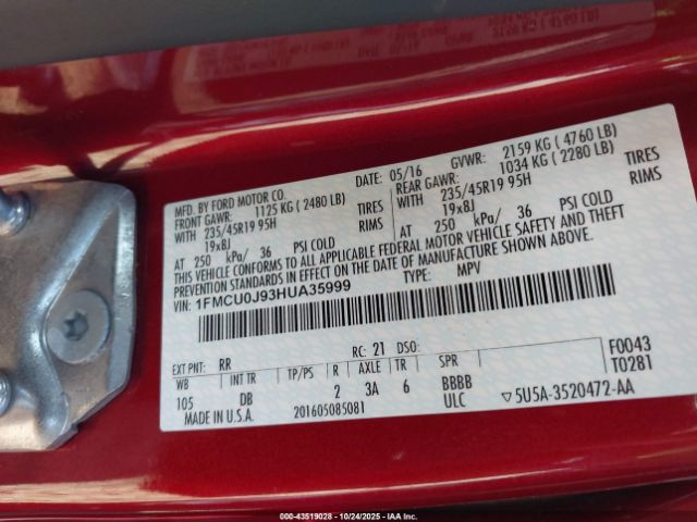 2017 FORD ESCAPE 1FMCU0J93HUA35999 Photo 8