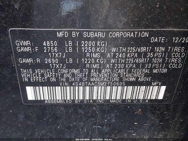 2021 SUBARU OUTBACK 4S4BTAAC5M3150605 Photo 8
