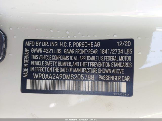 2021 PORSCHE 911 WP0AA2A90MS205788 Photo 8