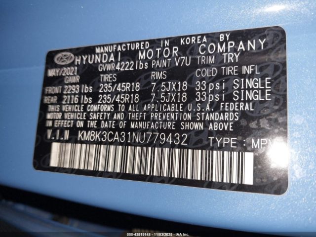 2022 HYUNDAI KONA KM8K3CA31NU779432 Photo 8