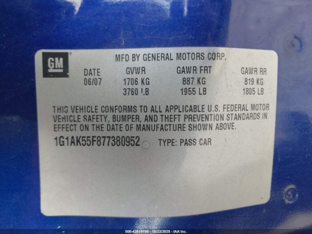 2007 CHEVROLET COBALT 1G1AK55F877380952 Photo 8