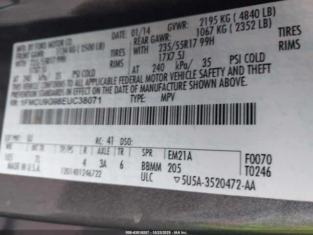 1FMCU9G98EUC38071 Ford ESCAPE SE