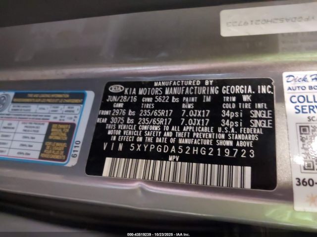 2017 KIA SORENTO 5XYPGDA52HG219723 Photo 8