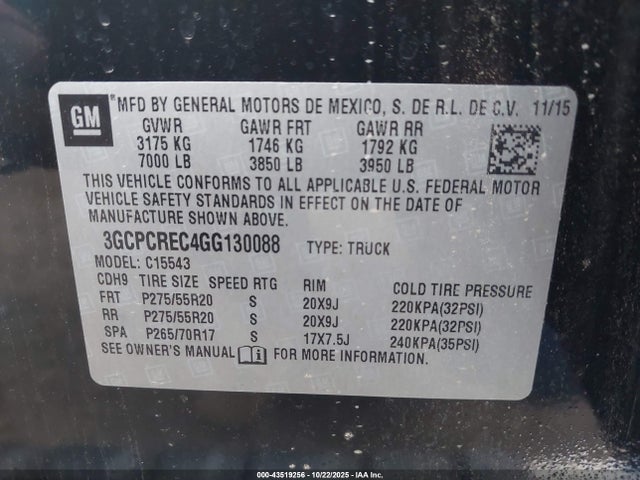 3GCPCREC4GG130088 Chevrolet Silverado 1500 1lt