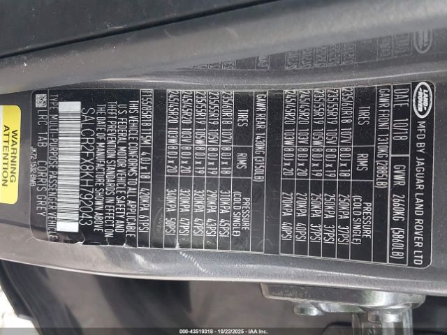 2019 LAND ROVER DISCOVERY SPORT SALCR2FX8KH792043 Photo 8