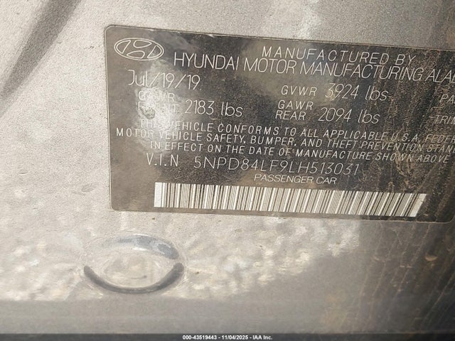 5NPD84LF9LH513031 Hyundai ELANTRA SEL