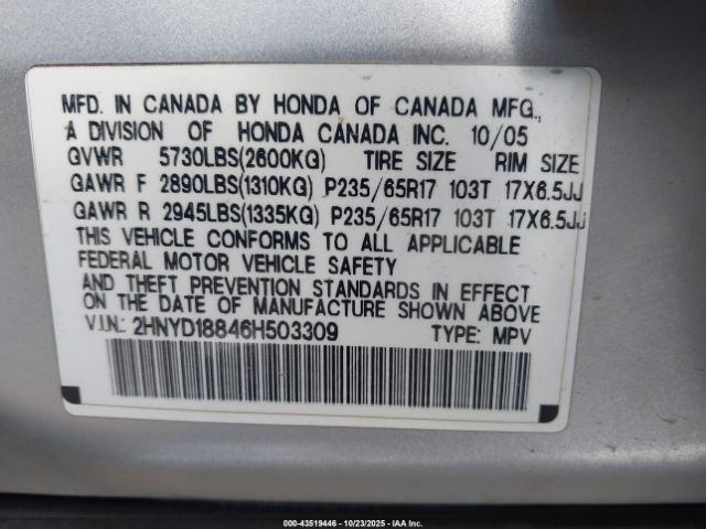 2006 ACURA MDX 2HNYD18846H503309 Photo 8