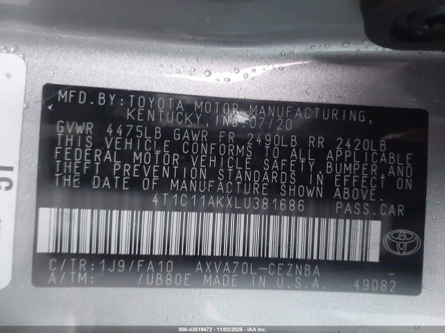 4T1C11AKXLU381686 Toyota CAMRY LE